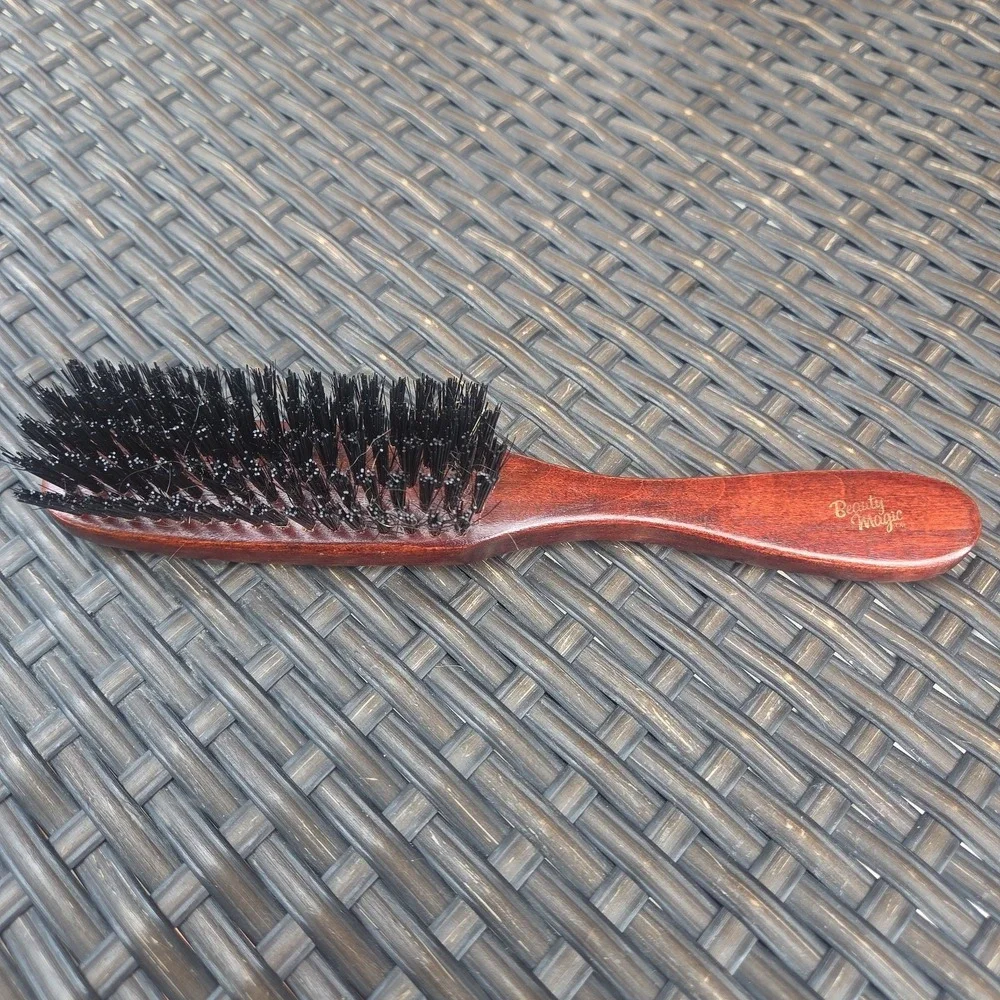 Vintage Dark Wooden Round Beauty Magic Bristle Thin Hairbrush Brush